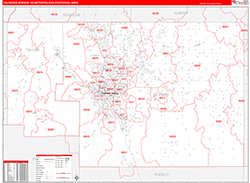 Colorado Springs Metro Area Wall Map Red Line Style 2026